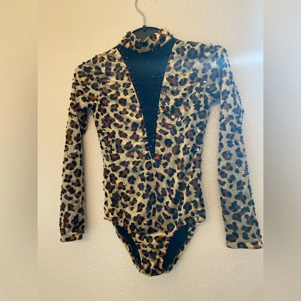 Glamour competition jazz open solo dance costume animal velvet long LC child